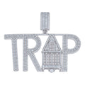 925 Sterling Silver Mens Baguette Round Moissanite Trap House Fashion Pendant