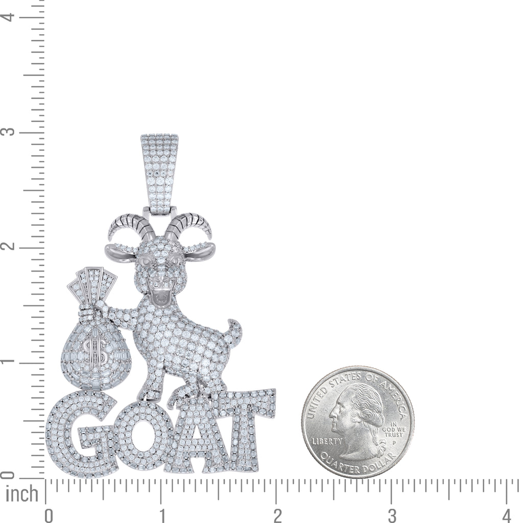 925 Sterling Silver Mens Baguette Round Moissanite Money Bag GOAT Pendant