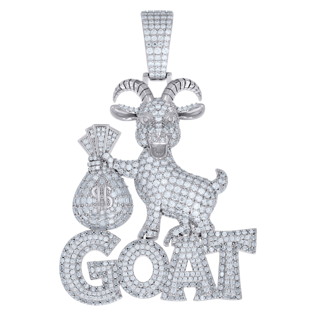 925 Sterling Silver Mens Baguette Round Moissanite Money Bag GOAT Pendant