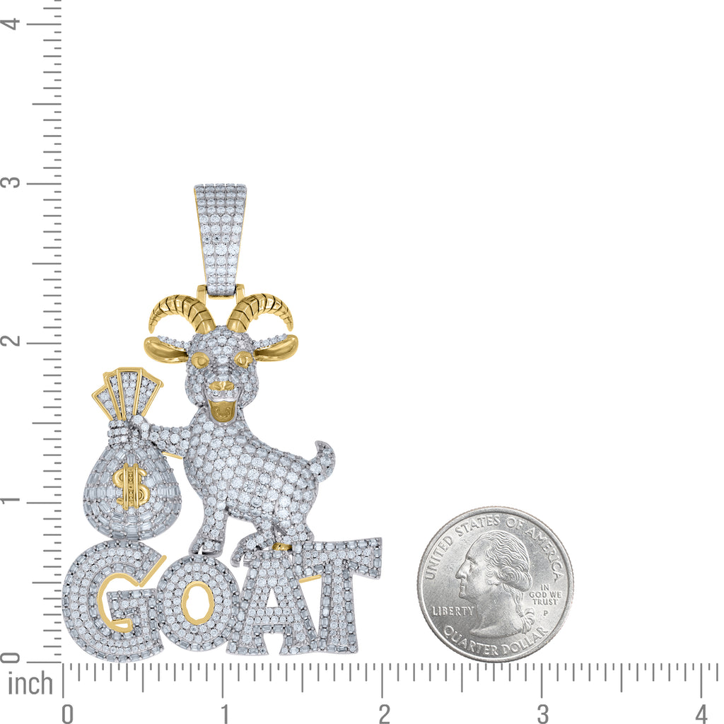 925 Sterling Silver Yellow-Tone Mens Baguette Round Moissanite Money Bag GOAT Pendant