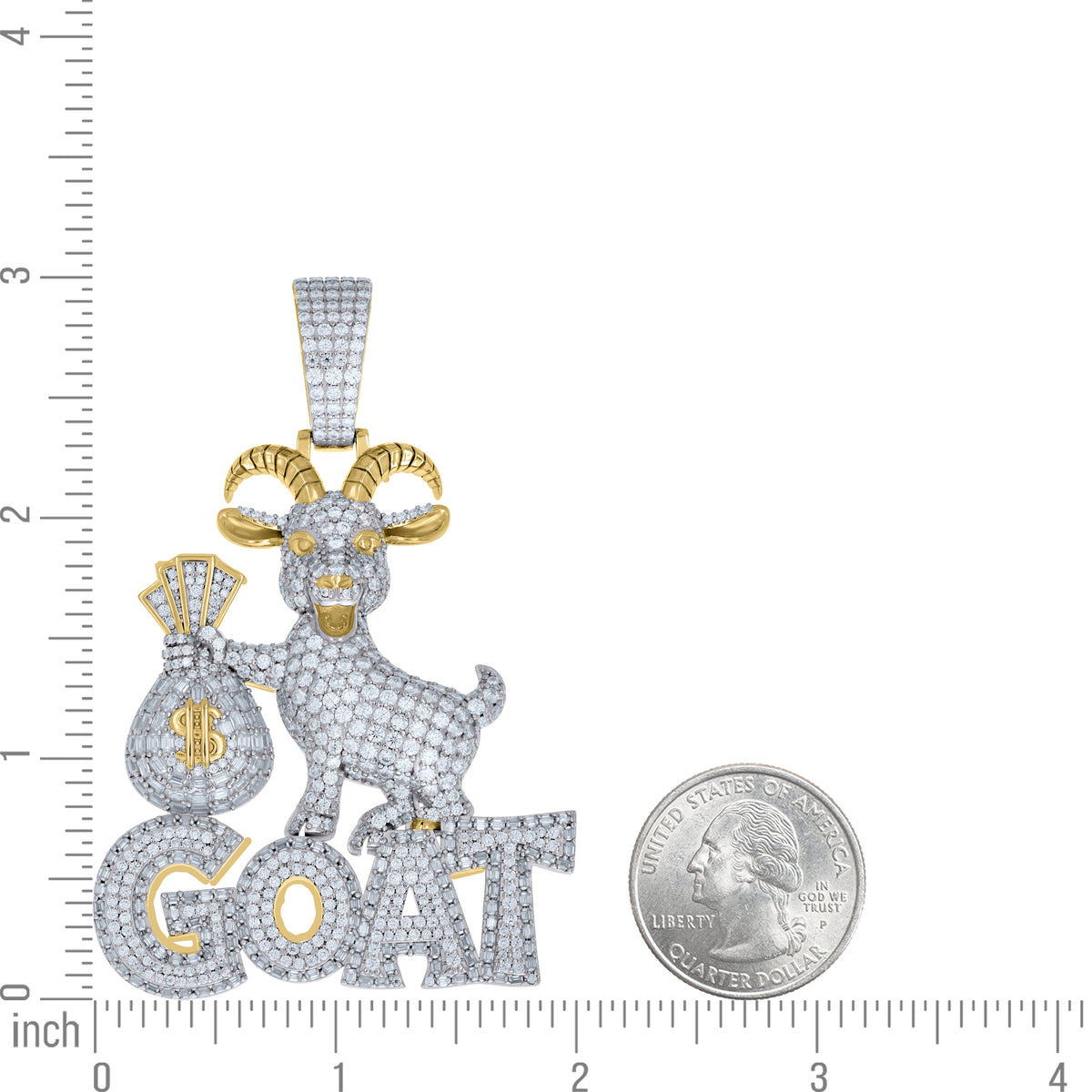 925 Sterling Silver Yellow-Tone Mens Baguette Round Moissanite Money Bag GOAT Pendant