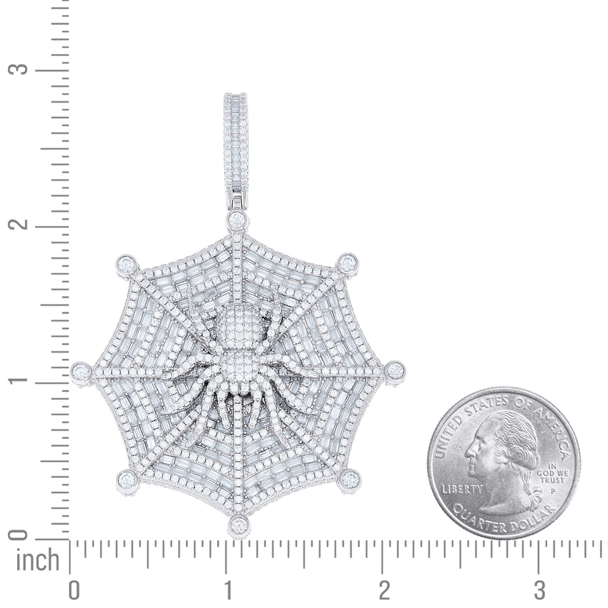925 Sterling Silver Mens Baguette Round Moissanite Spider Insect Wildlife Pendant