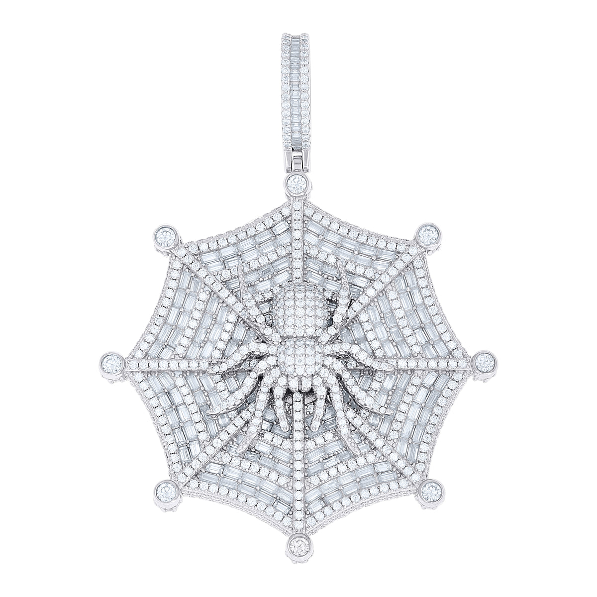 925 Sterling Silver Mens Baguette Round Moissanite Spider Insect Wildlife Pendant