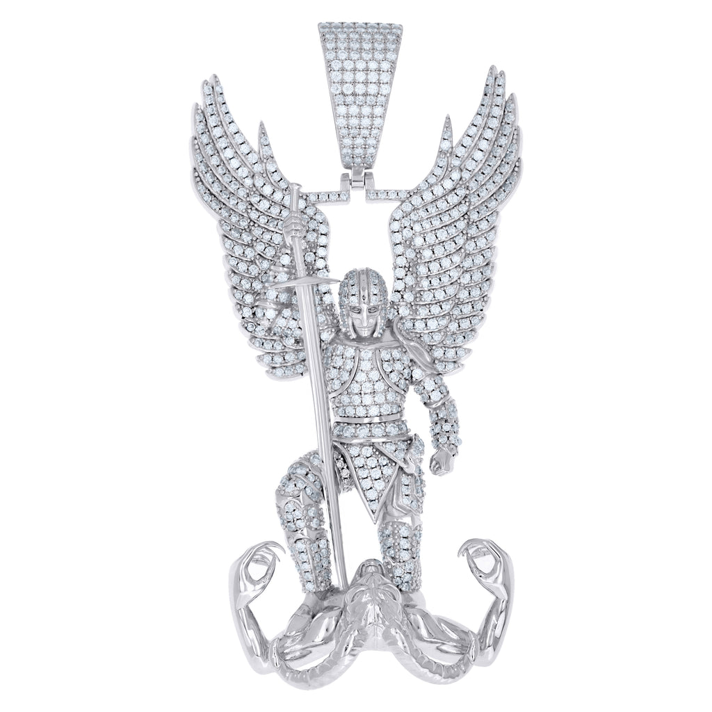 925 Sterling Silver Mens Moissanite St. Michael Religious Pendant