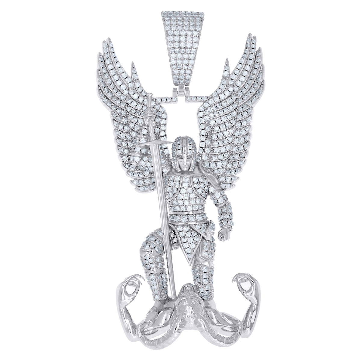 925 Sterling Silver Mens Moissanite St. Michael Religious Pendant