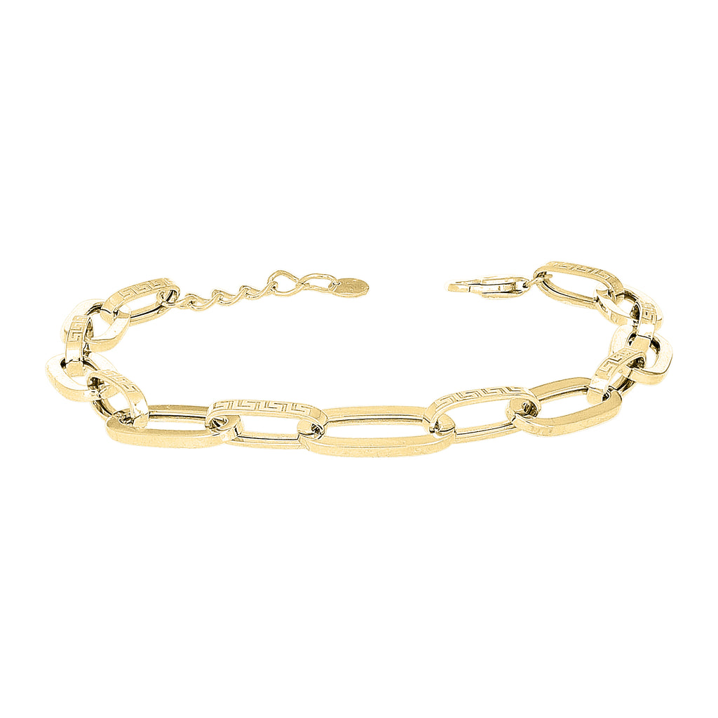 10K Yellow Gold Unisex Greek Key Paperclip Link Bracelet Size 8 Inches