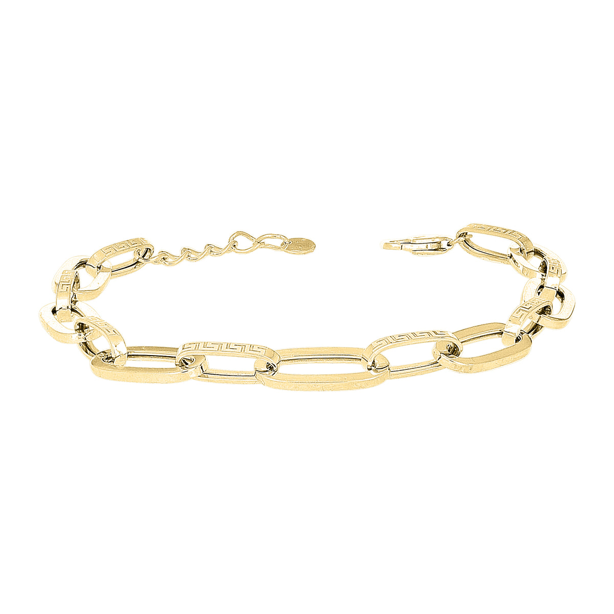 10K Yellow Gold Unisex Greek Key Paperclip Link Bracelet Size 8 Inches