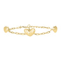 10K Yellow Gold Womens Heart Charm Bracelet Size 8 Inches