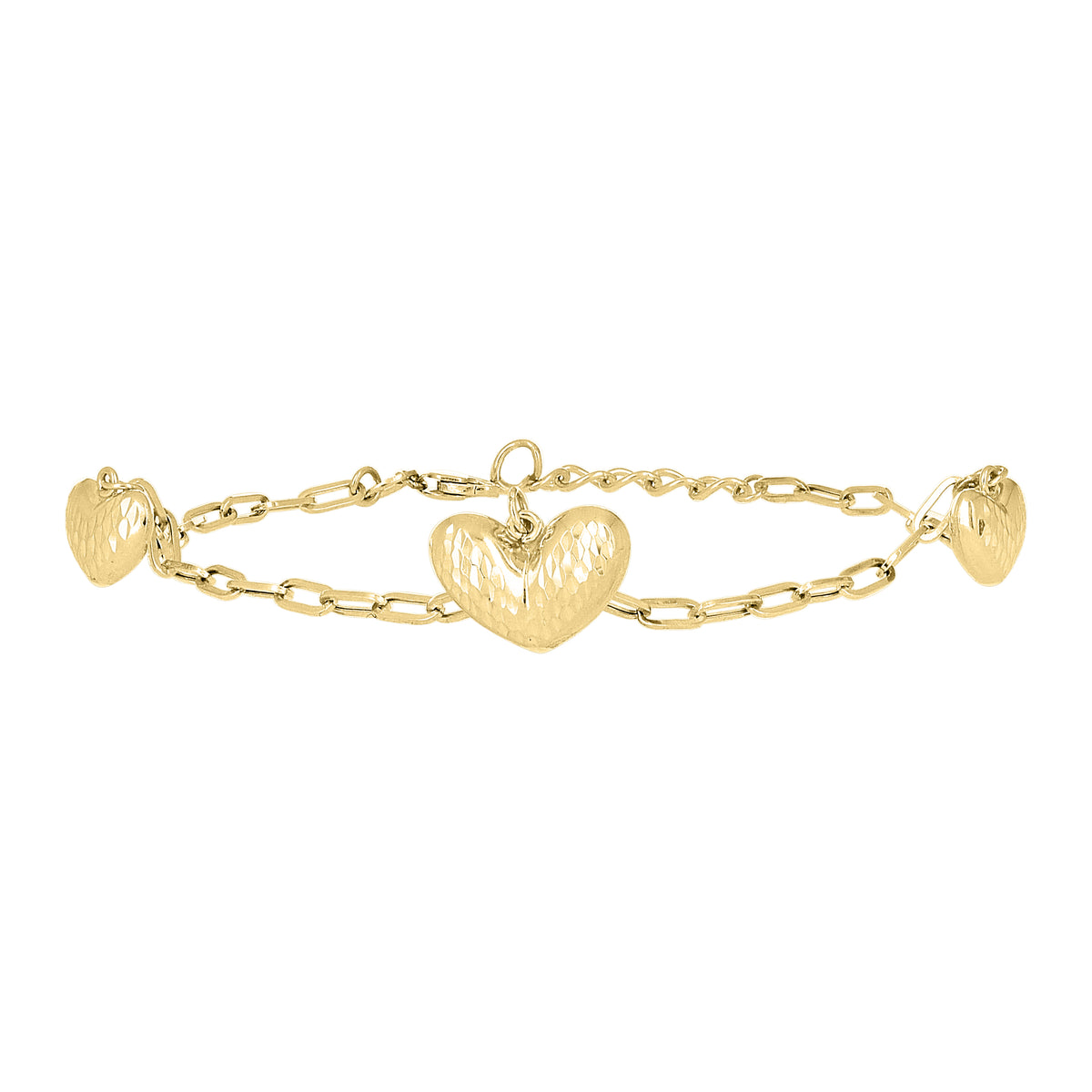 10K Yellow Gold Womens Heart Charm Bracelet Size 8 Inches