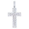 925 Sterling Silver Mens Baguette Moissanite Crucifix Cross Religious Pendant