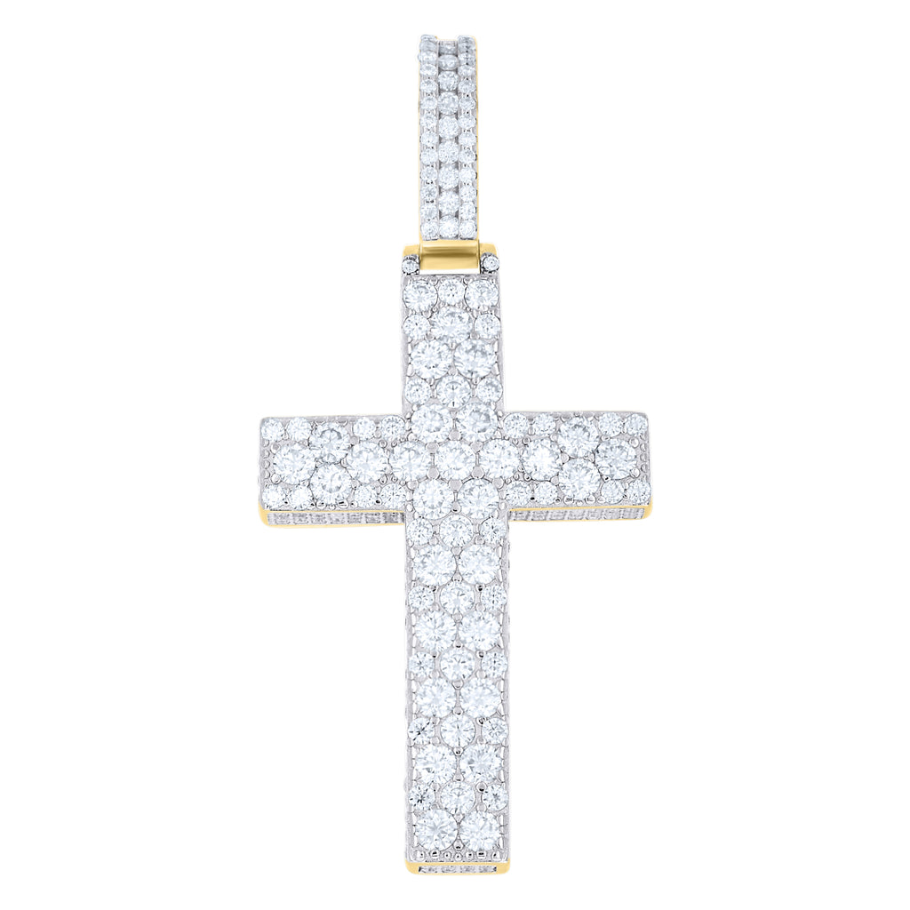 925 Sterling Silver Yellow-Tone Unisex Moissanite Cross Religious Pendant