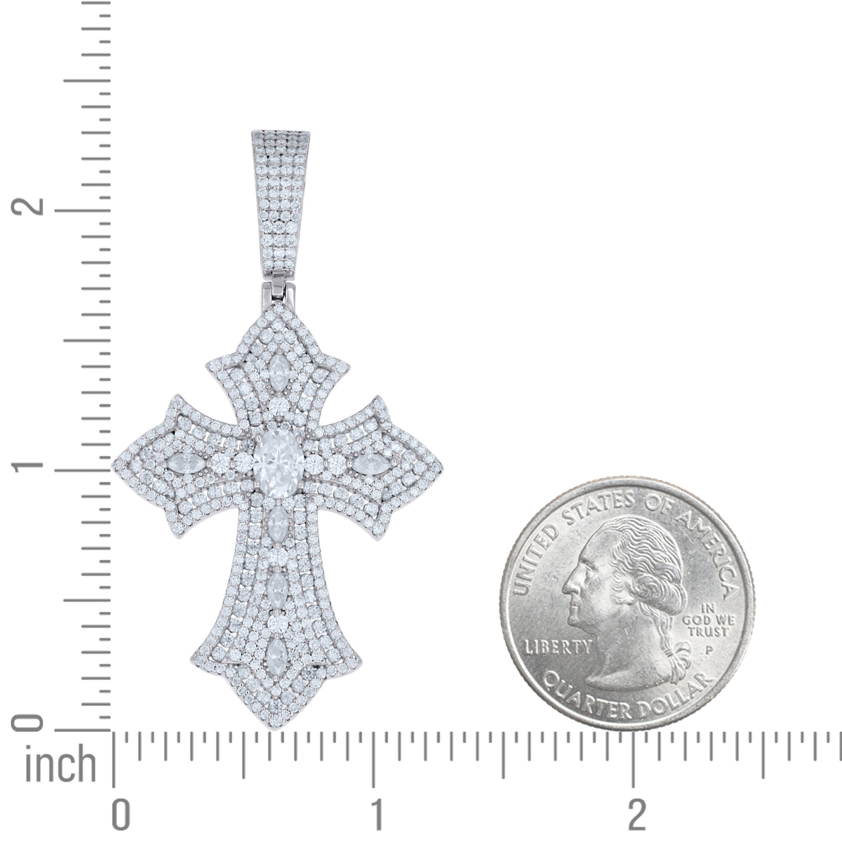 925 Sterling Silver Mens Marquise/Oval Round Moissanite Cross Religious Pendant