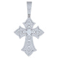 925 Sterling Silver Mens Marquise/Oval Round Moissanite Cross Religious Pendant
