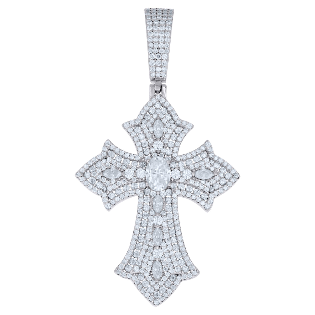 925 Sterling Silver Mens Marquise/Oval Round Moissanite Cross Religious Pendant