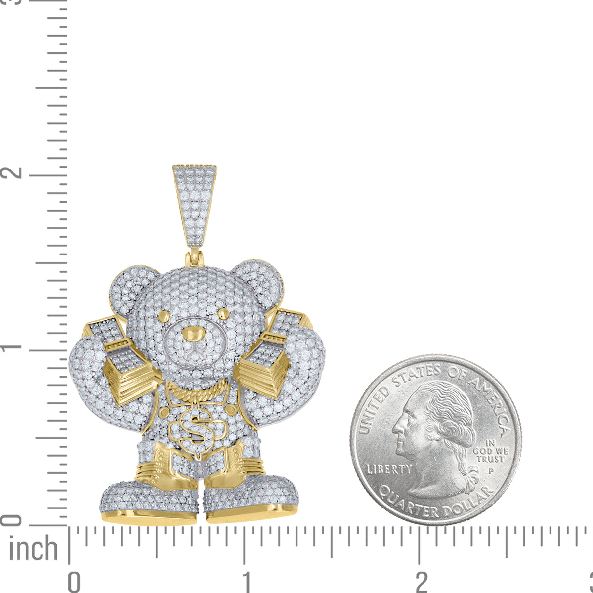 925 Sterling Silver Yellow-Tone Mens Moissanite Money Bear Fashion Pendant