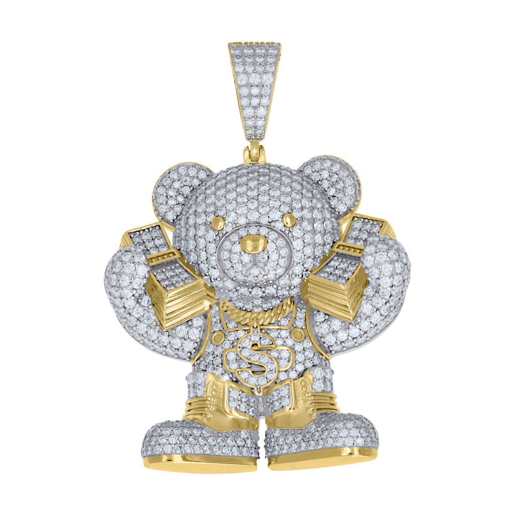 925 Sterling Silver Yellow-Tone Mens Moissanite Money Bear Fashion Pendant