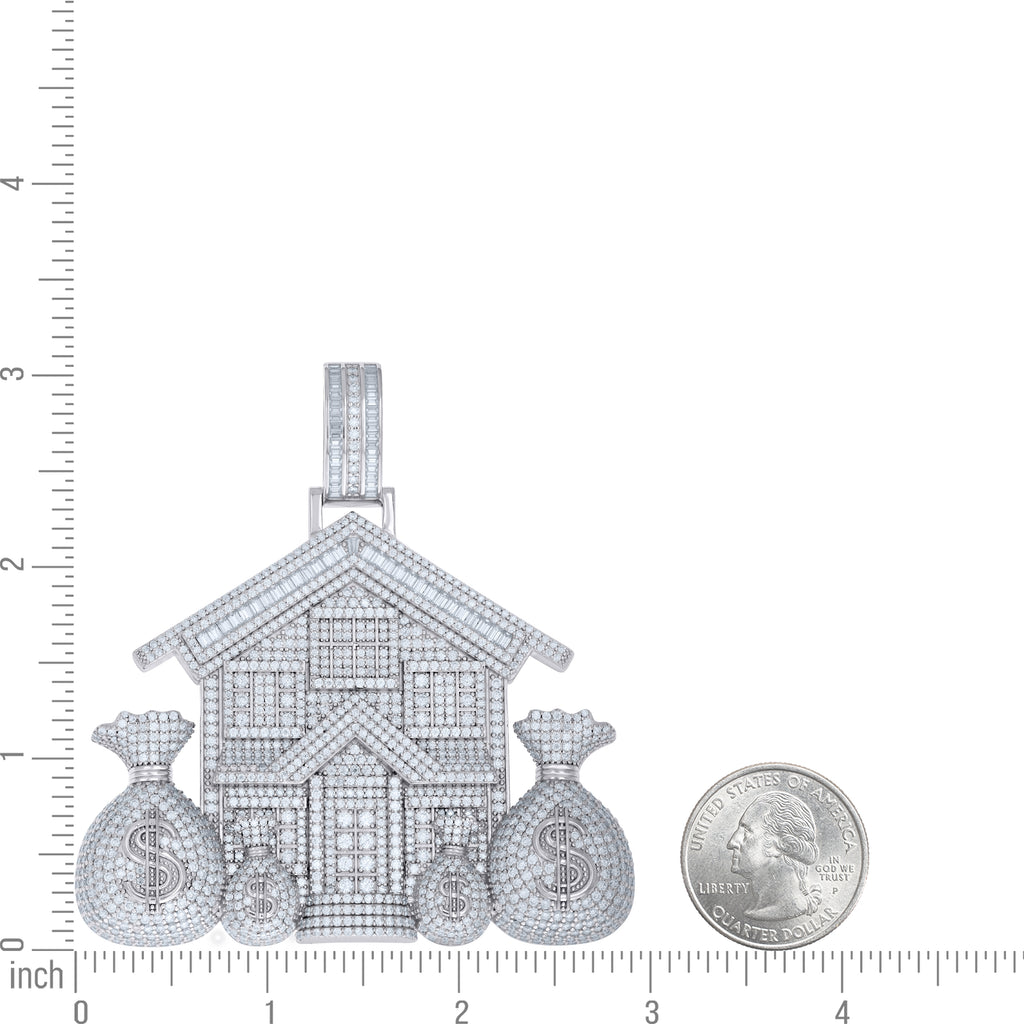 925 Sterling Silver Mens Baguette Round Moissanite Money Bags Trap House Currency Pendant