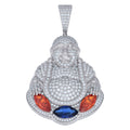 925 Sterling Silver Mens Red Blue White Marquise Round Moissanite Buddha Religious Pendant