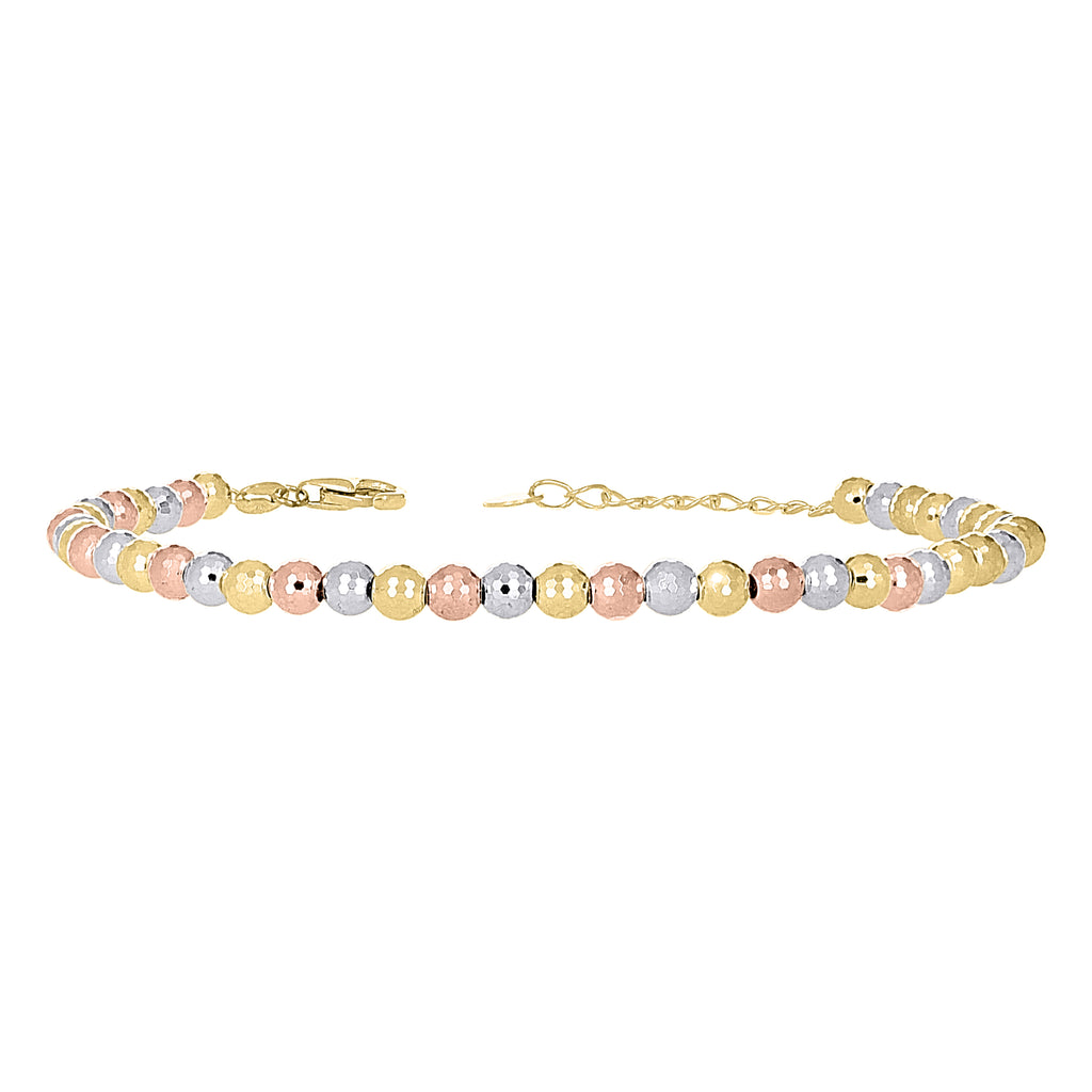 10K Tri-Color Gold Womens Beaded Fashion Bracelet Size 8 Inches