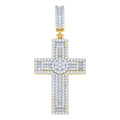 925 Sterling Silver Yellow-Tone Mens Baguette Round Moissanite Cross Religious Pendant