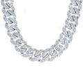925 Sterling Silver Unisex Baguette Round Moissanite Miami Cuban Chain Necklace 20mm 24.2 Inches