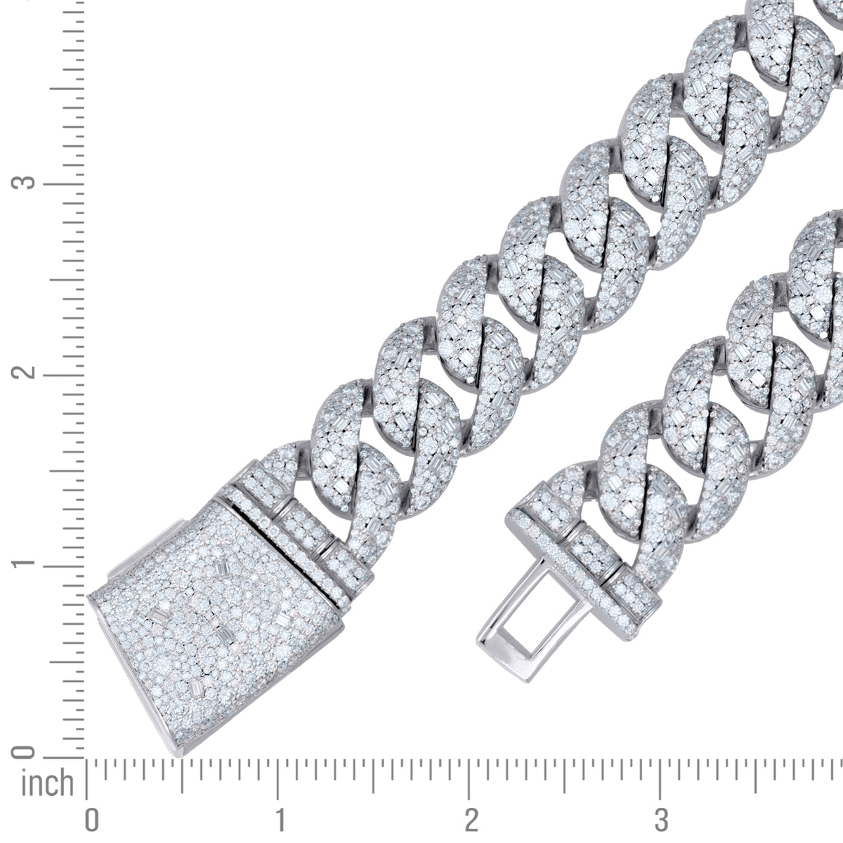 925 Sterling Silver Unisex Baguette Round Moissanite Miami Cuban Chain Necklace 20mm 24.2 Inches