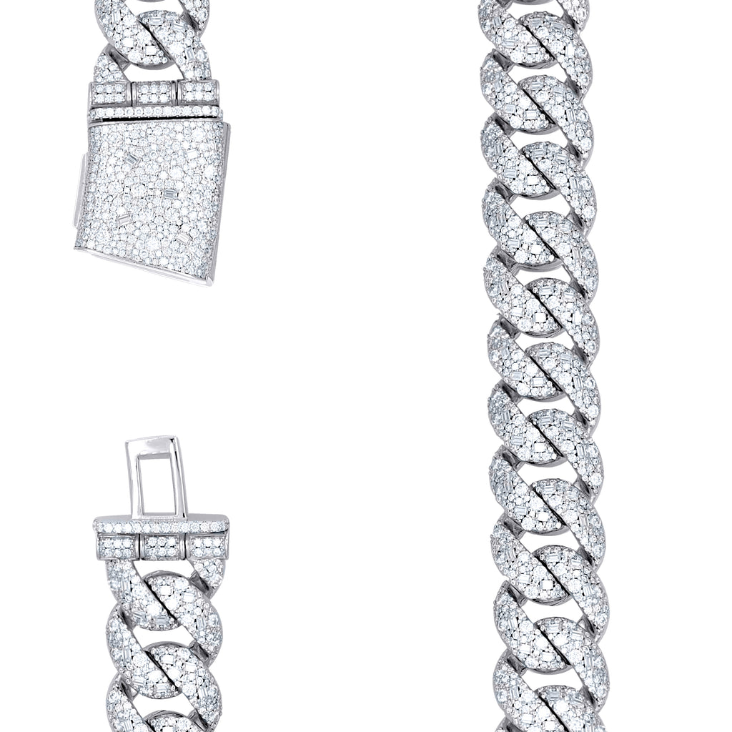 925 Sterling Silver Unisex Baguette Round Moissanite Miami Cuban Chain Necklace 20mm 24.2 Inches