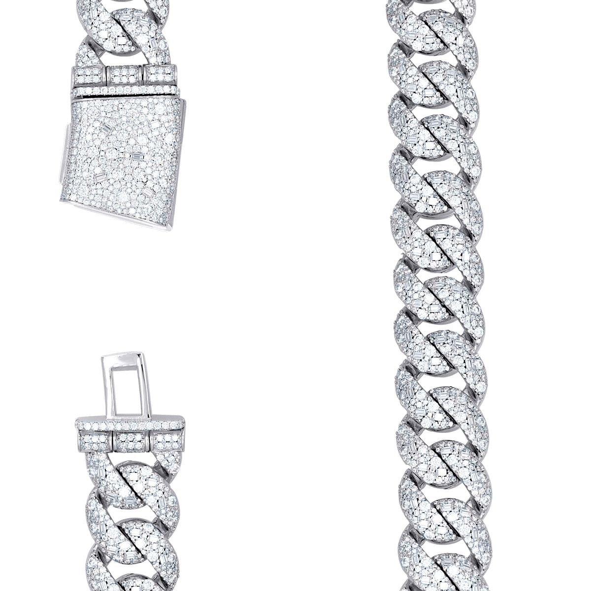 925 Sterling Silver Unisex Baguette Round Moissanite Miami Cuban Chain Necklace 20mm 24.2 Inches