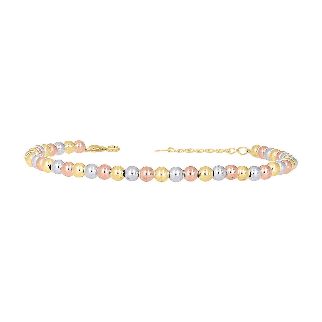 10K Tri-Color Gold Womens Beaded Fashion Bracelet Size 8 Inches