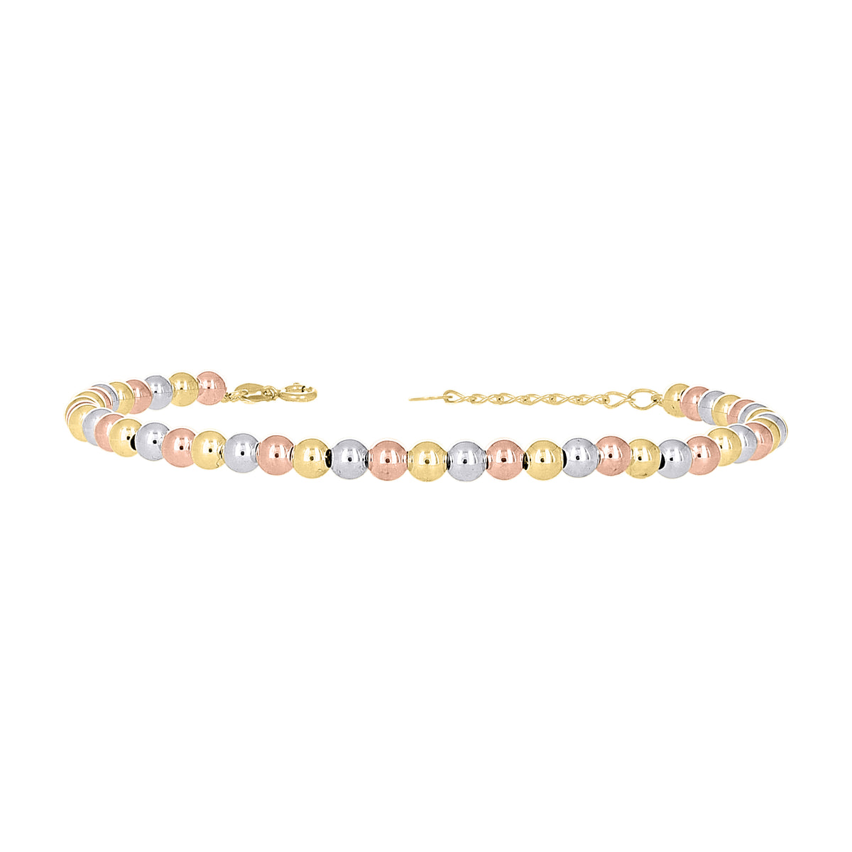 10K Tri-Color Gold Womens Beaded Fashion Bracelet Size 8 Inches