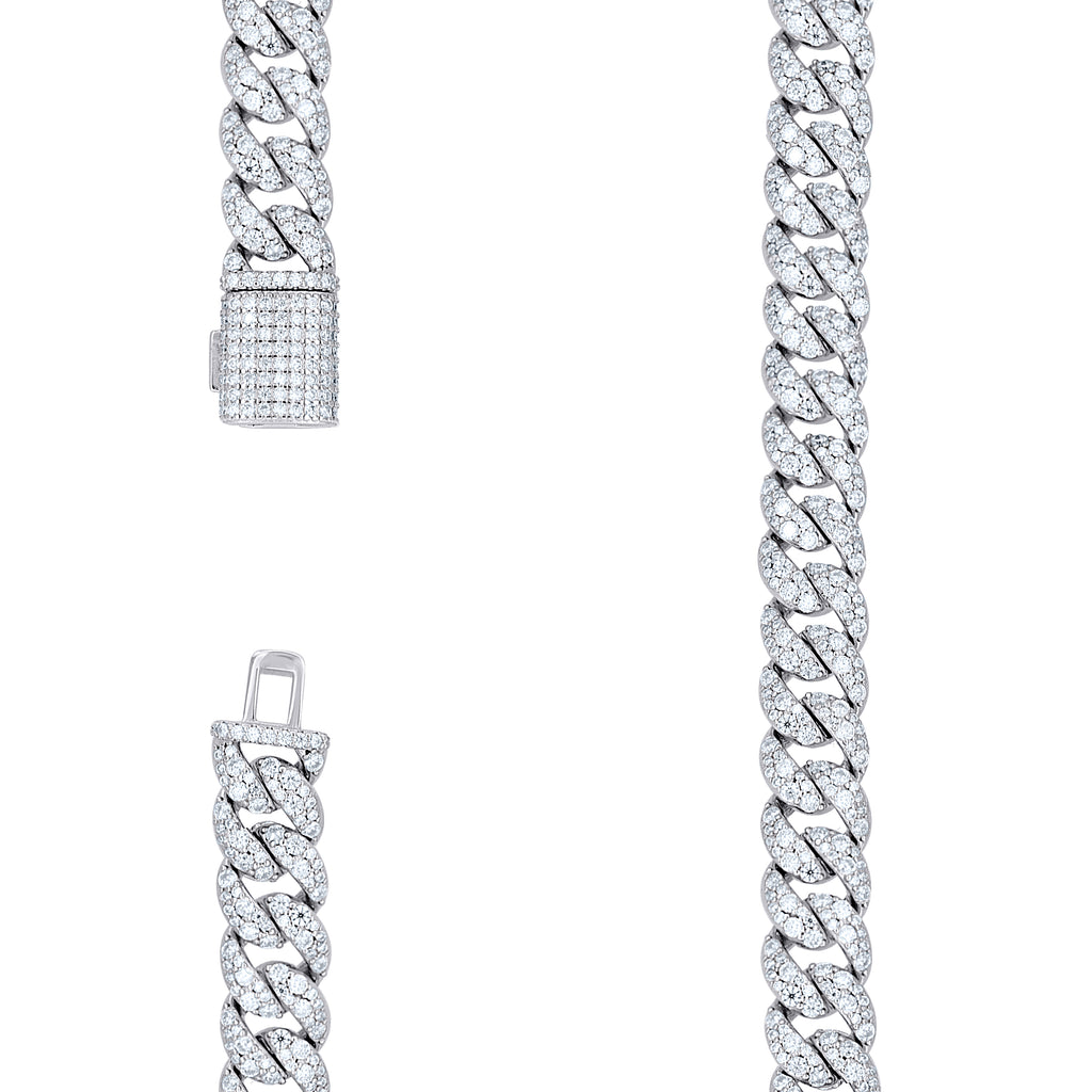 925 Sterling Silver Unisex Moissanite Miami Cuban Chain Necklace 10mm 22 Inches