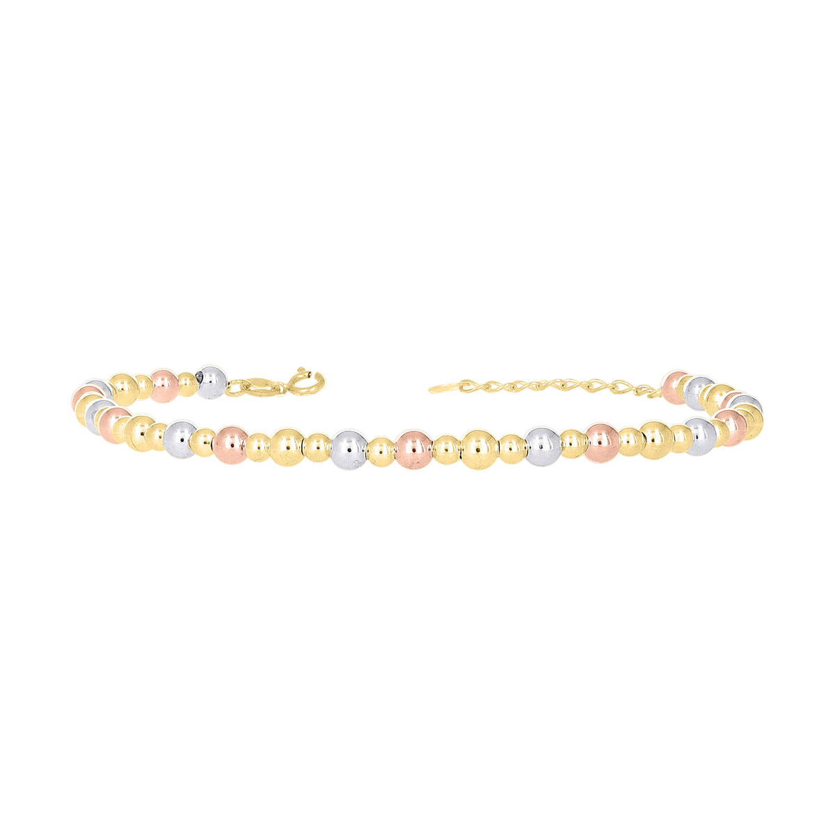 10K Tri-Color Gold Womens Beaded Fashion Bracelet Size 8 Inches