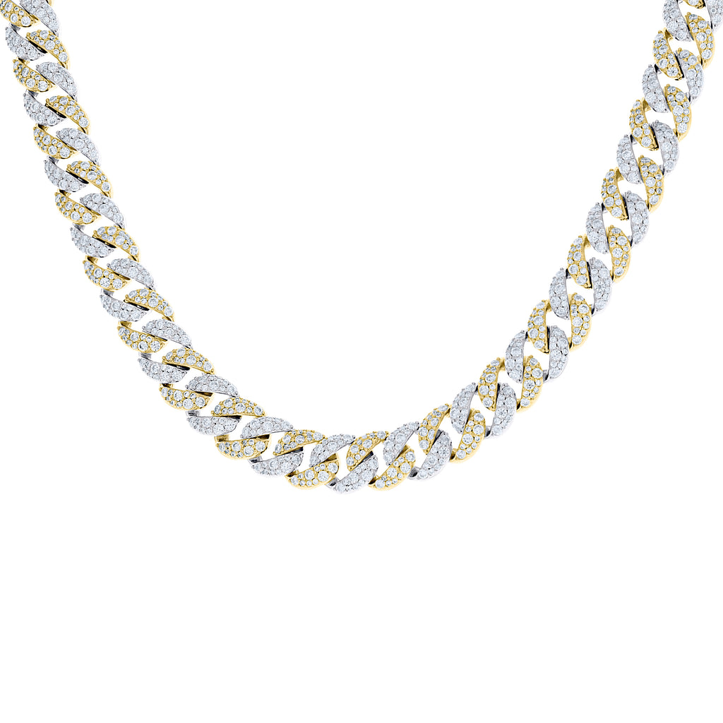 925 Sterling Silver Yellow-Tone Unisex Moissanite Miami Cuban Chain Necklace 10mm 20 Inches