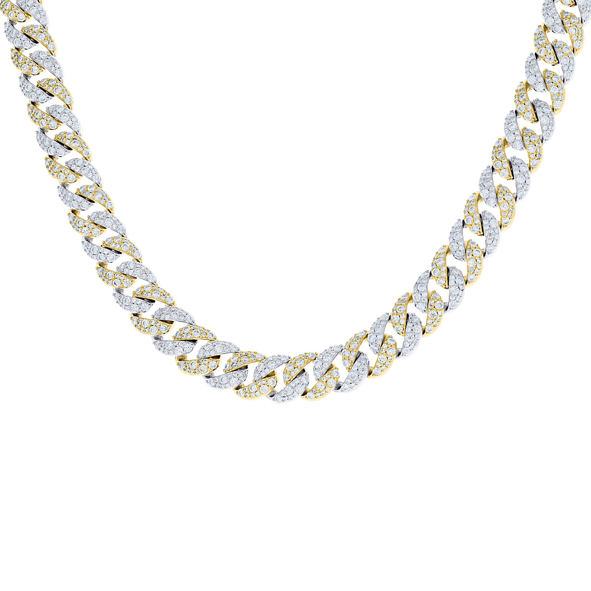 925 Sterling Silver Yellow-Tone Unisex Moissanite Miami Cuban Chain Necklace 10mm 20 Inches