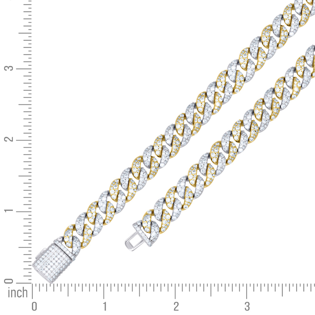 925 Sterling Silver Yellow-Tone Unisex Moissanite Miami Cuban Chain Necklace 10mm 20 Inches