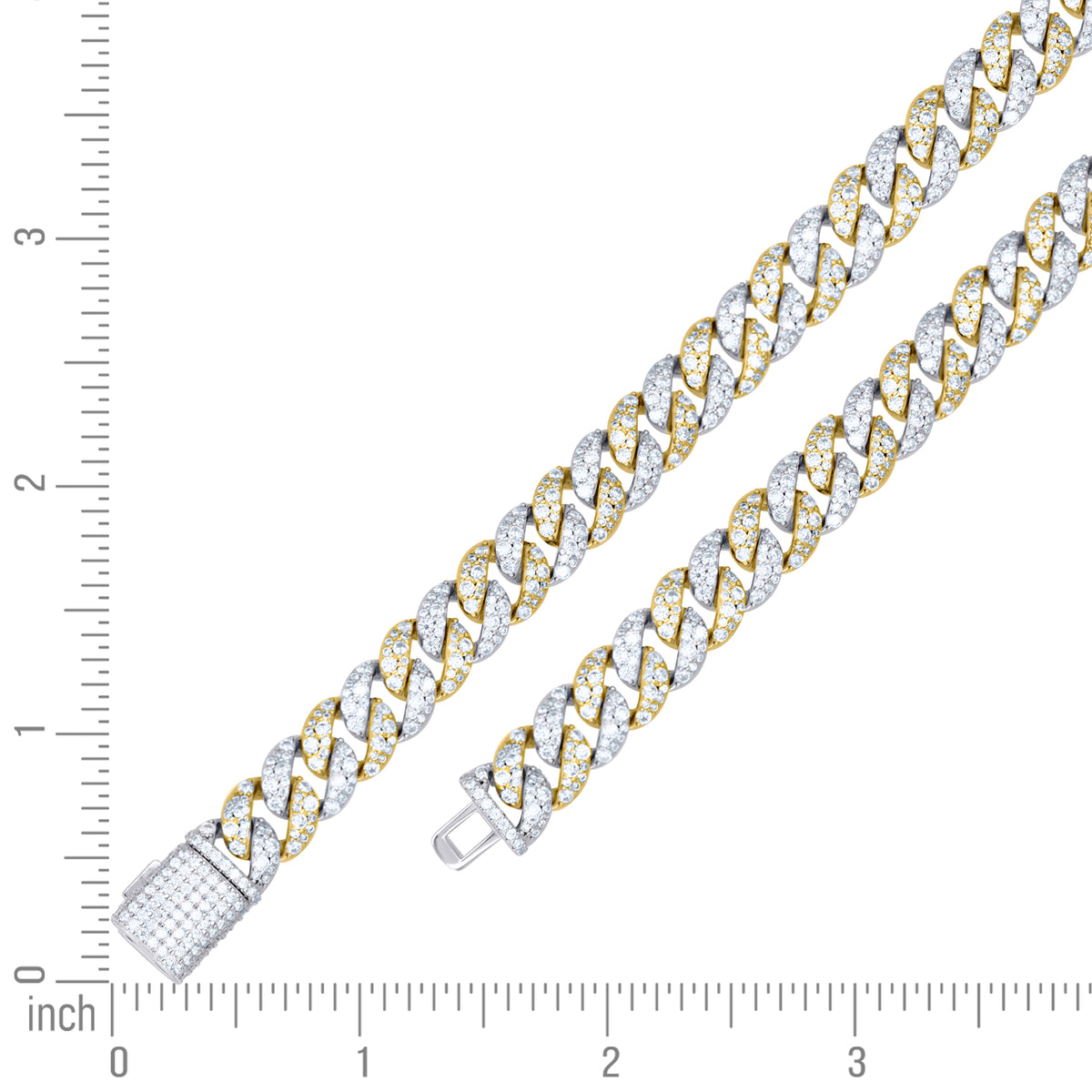 925 Sterling Silver Yellow-Tone Unisex Moissanite Miami Cuban Chain Necklace 10mm 20 Inches
