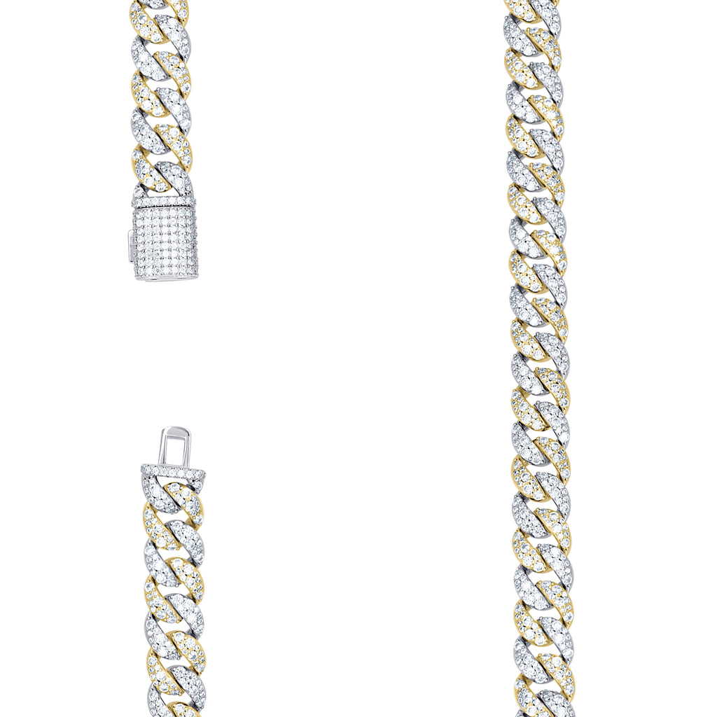 925 Sterling Silver Yellow-Tone Unisex Moissanite Miami Cuban Chain Necklace 10mm 20 Inches