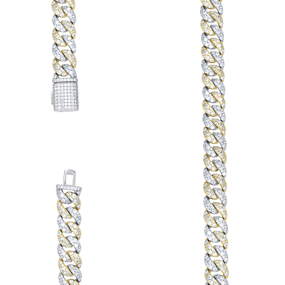 925 Sterling Silver Yellow-Tone Unisex Moissanite Miami Cuban Chain Necklace 10mm 20 Inches