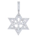 925 Sterling Silver Unisex Baguette Round Moissanite Ankh Cross Star Of David Symbol Pendant