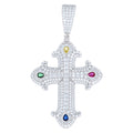 925 Sterling Silver Mens Multi-color Pear Round Moissanite Cross Religious Pendant