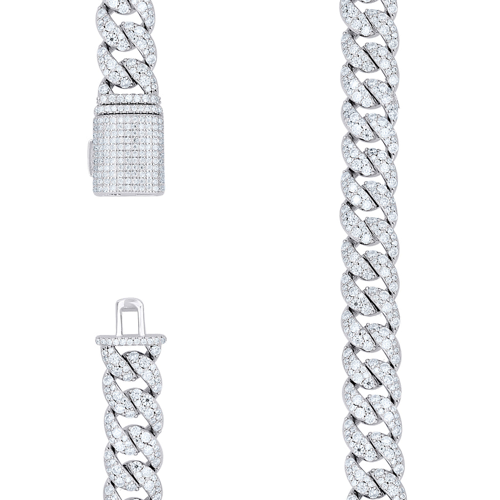 925 Sterling Silver Unisex Moissanite Miami Cuban Chain Necklace 12mm 22 Inches