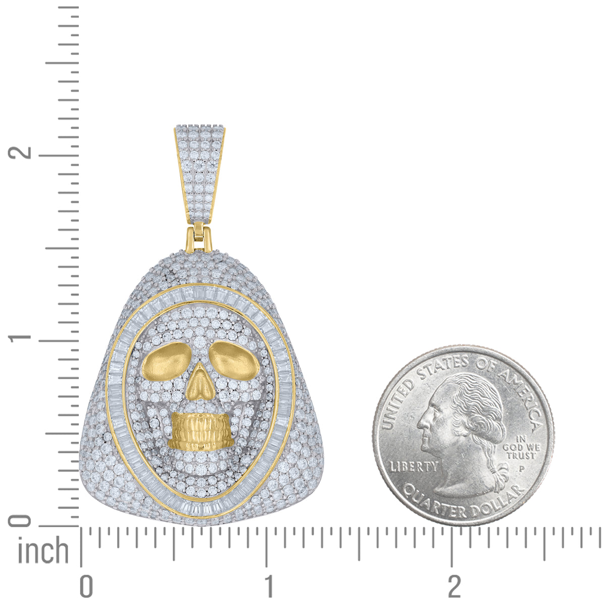 925 Sterling Silver Yellow-Tone Mens Baguette Round Moissanite Grim Reaper Angel Religious Pendant