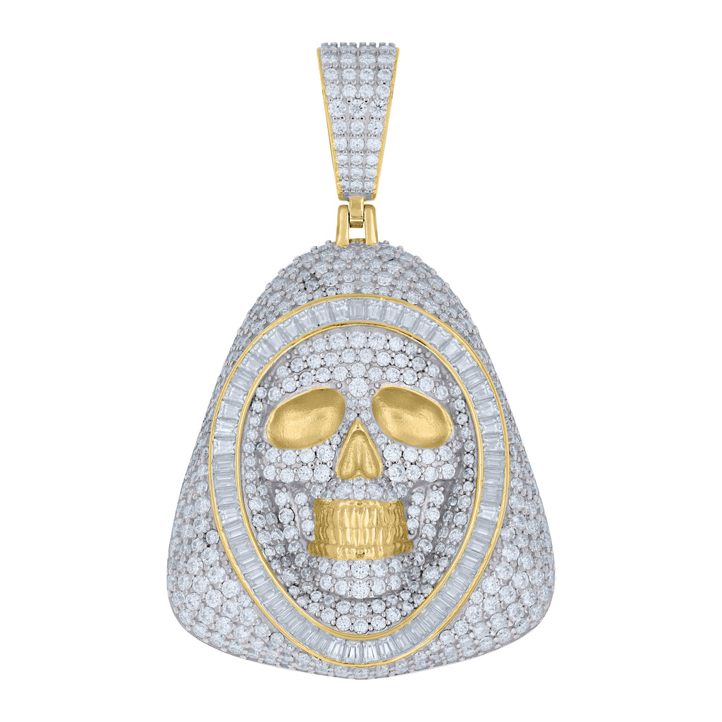 925 Sterling Silver Yellow-Tone Mens Baguette Round Moissanite Grim Reaper Angel Religious Pendant