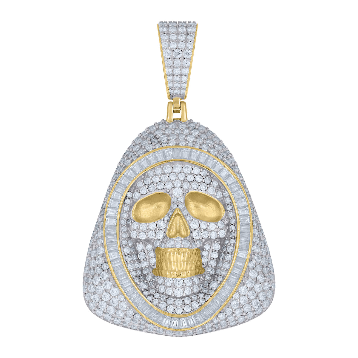 925 Sterling Silver Yellow-Tone Mens Baguette Round Moissanite Grim Reaper Angel Religious Pendant