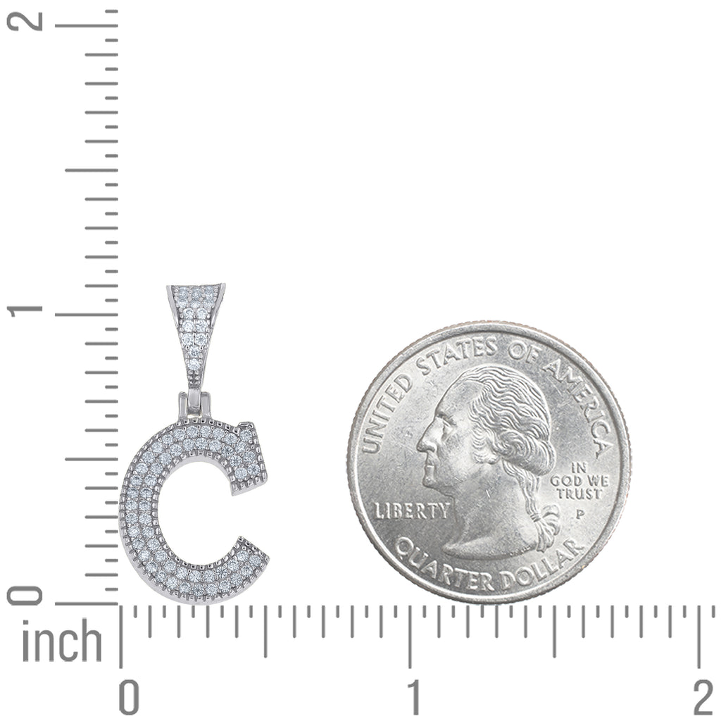 925 Sterling Silver Unisex Moissanite Initial Letter C Charm Pendant