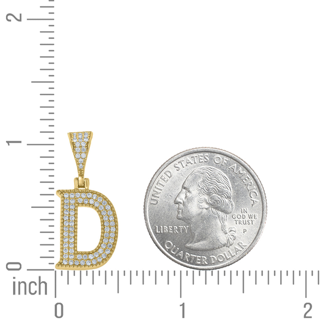 925 Sterling Silver Yellow-Tone Unisex Moissanite Initial Letter D Charm Pendant