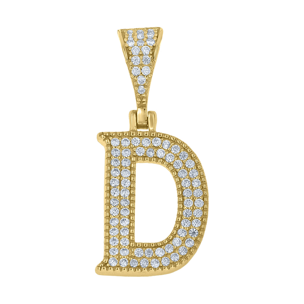 925 Sterling Silver Yellow-Tone Unisex Moissanite Initial Letter D Charm Pendant