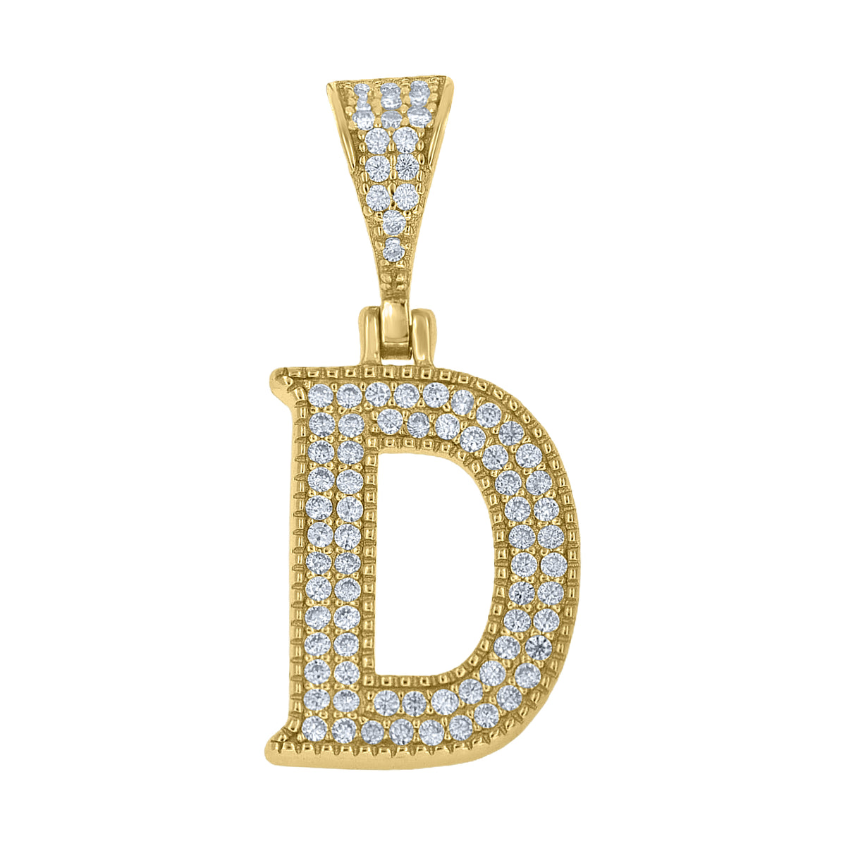 925 Sterling Silver Yellow-Tone Unisex Moissanite Initial Letter D Charm Pendant