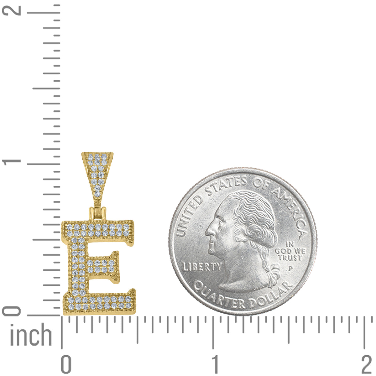925 Sterling Silver Yellow-Tone Unisex Moissanite Initial Letter E Charm Pendant