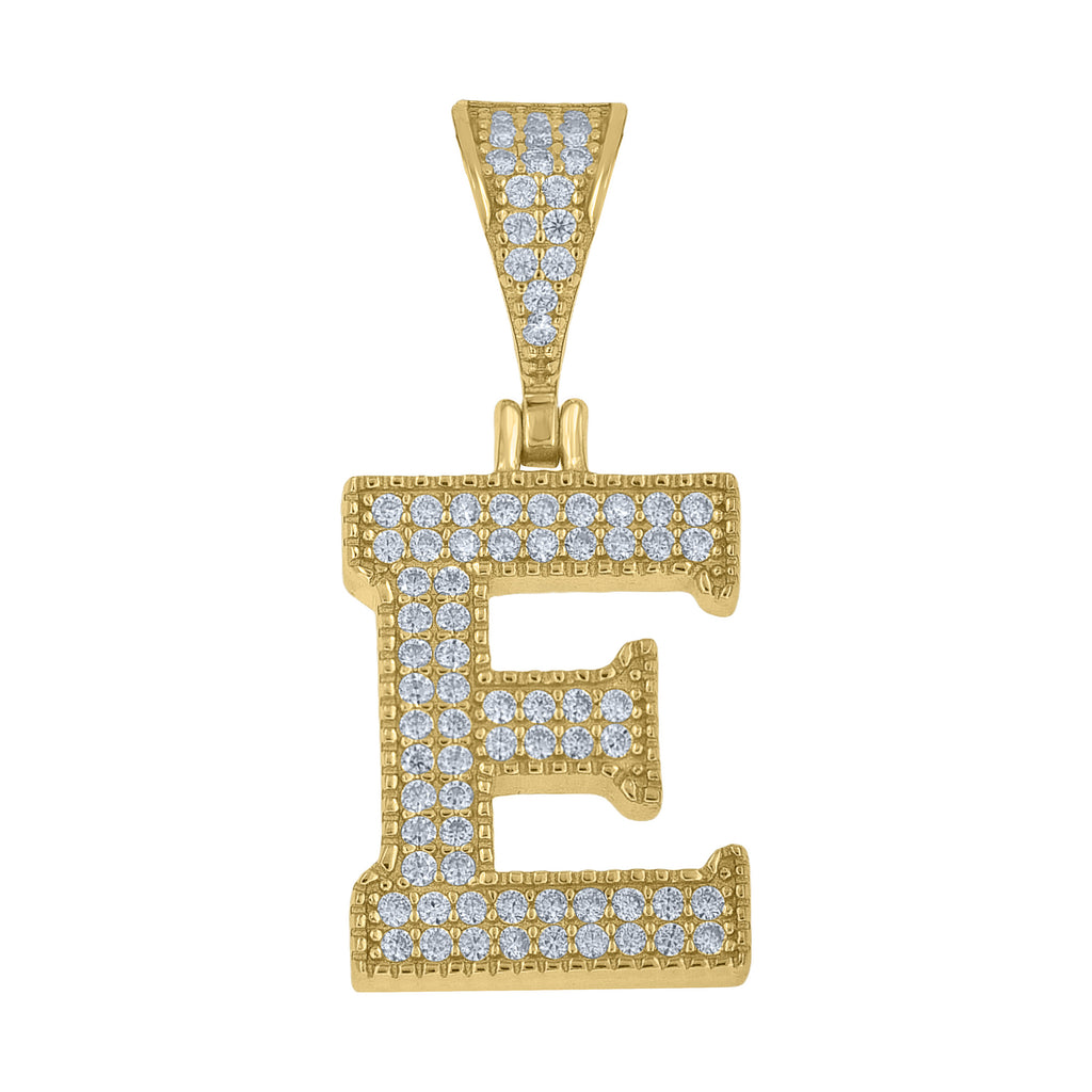 925 Sterling Silver Yellow-Tone Unisex Moissanite Initial Letter E Charm Pendant